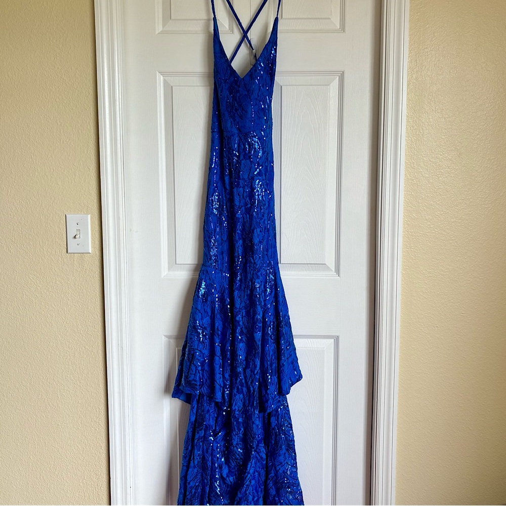 Blue lace sequin dress